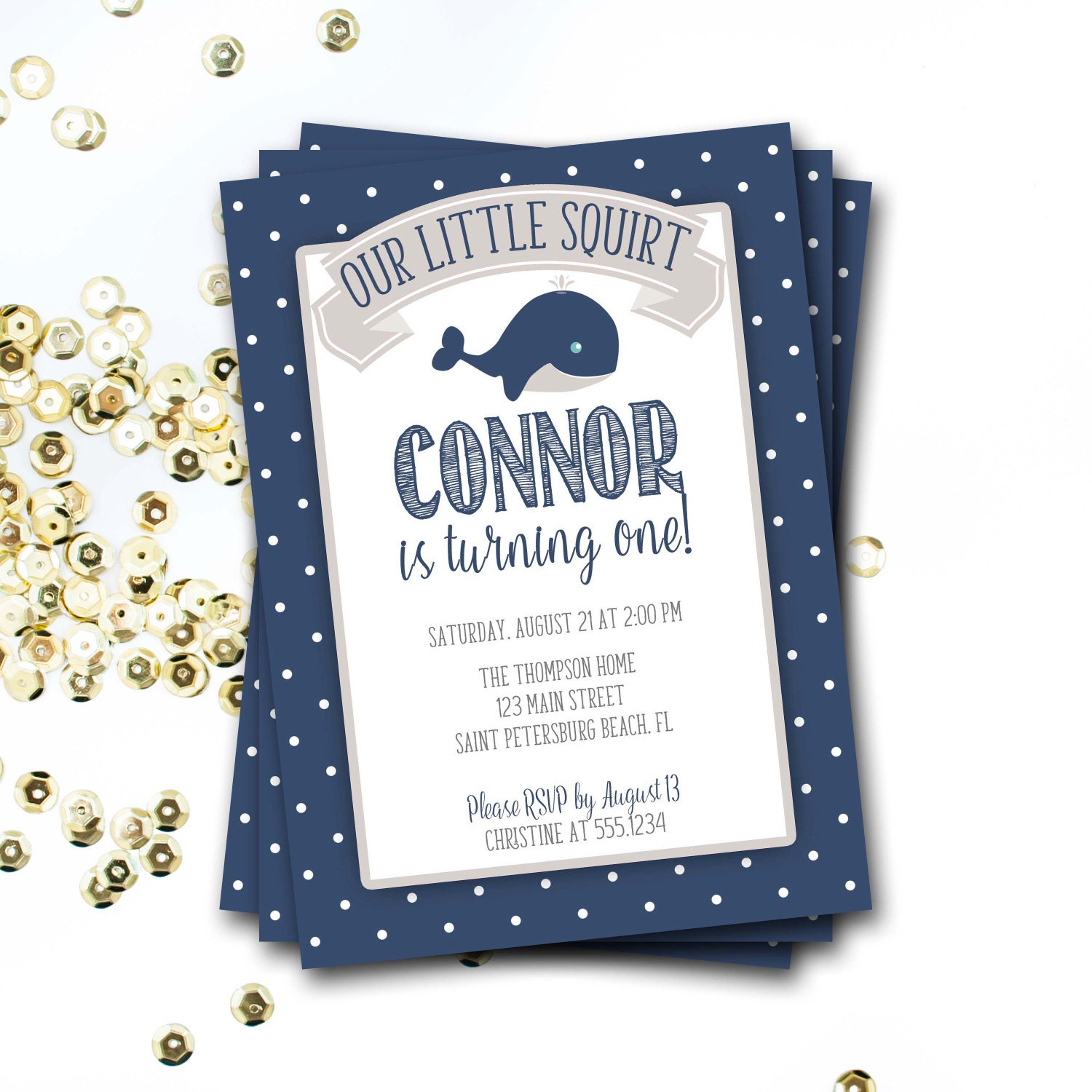 Whale Birthday Invitation, Nautical Ocean Birthday, Invite, Under The Sea