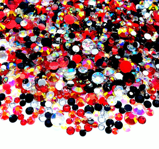 Halloween Vampire Blend Rhinestone Mix 3/4/5/6mm Flatback Jelly Resin Rhinestones Mixed Size, Red | Black Clear