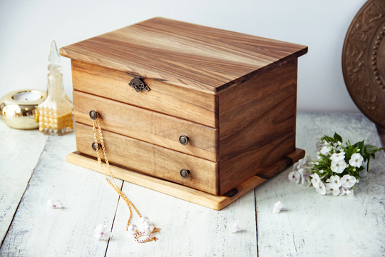 Personalised Walnut Jewellery Box, Jewelry Wooden 5Th Anniversary Gift, Makeup Personalized Wood Box
