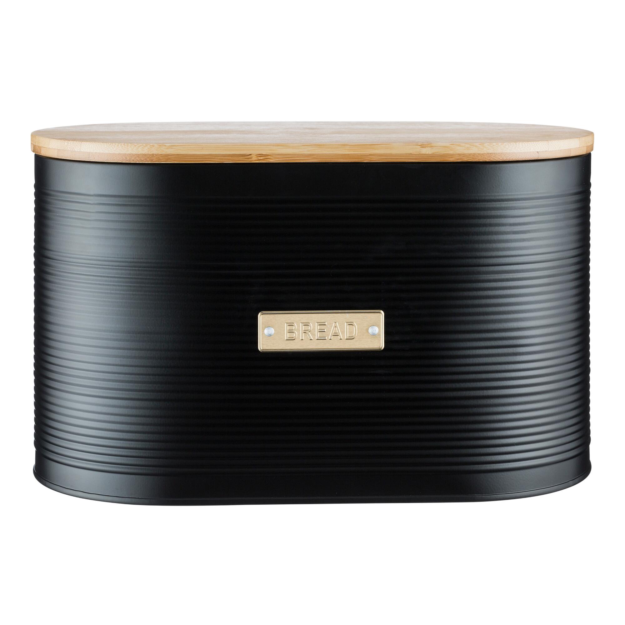 Typhoon Otto Black Steel Bread Bin with Bamboo Lid by World Market
