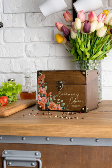 Recipe Box Personalized 4x6 Or 5x7 Customized Wooden Recipe Organizer Dividers Christmas Gift
