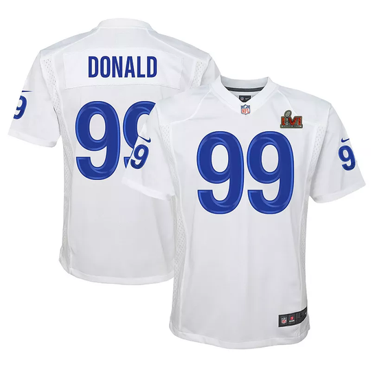 Youth Nike Aaron Donald White Los Angeles Rams Super Bowl LVI Game Patch Jersey, Boy's, Size: YTH Medium