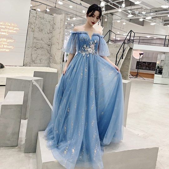 Blue Prom Gown | Tulle Bridemaid Birthday Dress Graduation For Daughter