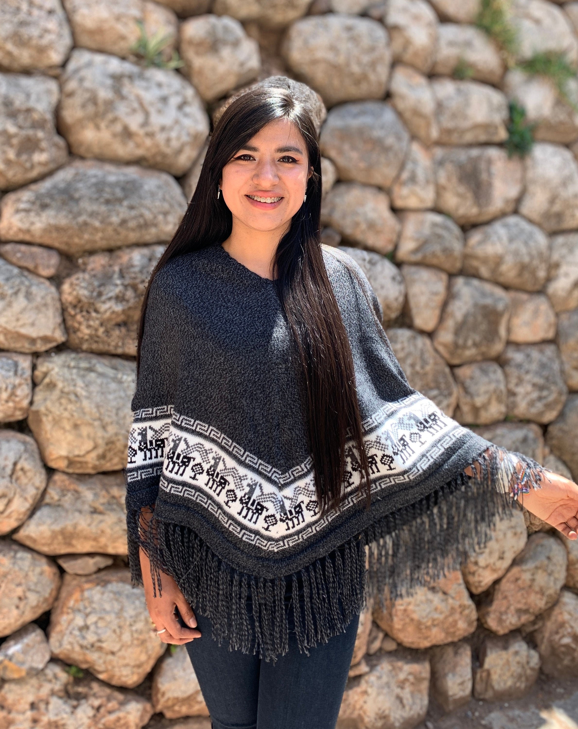 Poncho Alpaca Wool Blend | Handmade Peruvian Wrap| Premium Quality Soft Warm Comfortable| Women