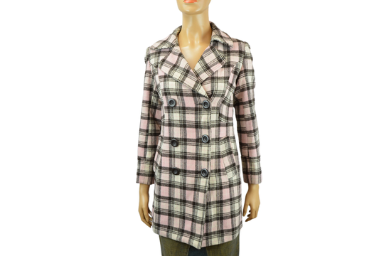 Wool Blend Woman's Coat Vintage Plaid Jacket Size 152 cm