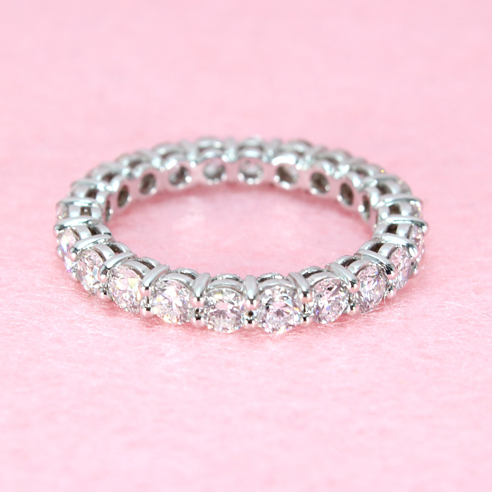 2.04 Ctw Diamond Eternity Band - 14K White Gold | Shared Prong Set Ring Airline Style