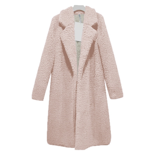 VITIANA Women Black Long Open Stitch Coat Winter Women Red Turn-Down Collar Blends Clothes Femme Party Clothing Dropshipping - pink, 3xl
