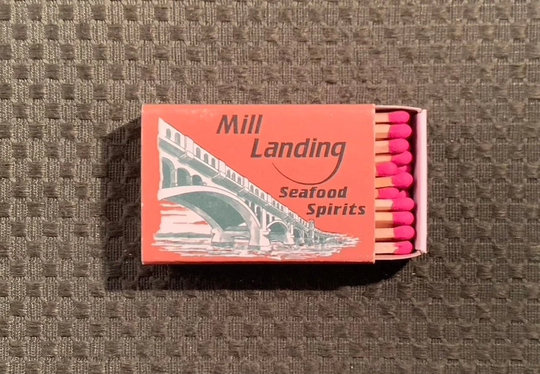 Vintage Matchbook, Mill Landing, Restaurant, Seafood, Spirits, Tempe, Arizona, Matchbox, with Wooden Match Sticks, Free Ship in Usa
