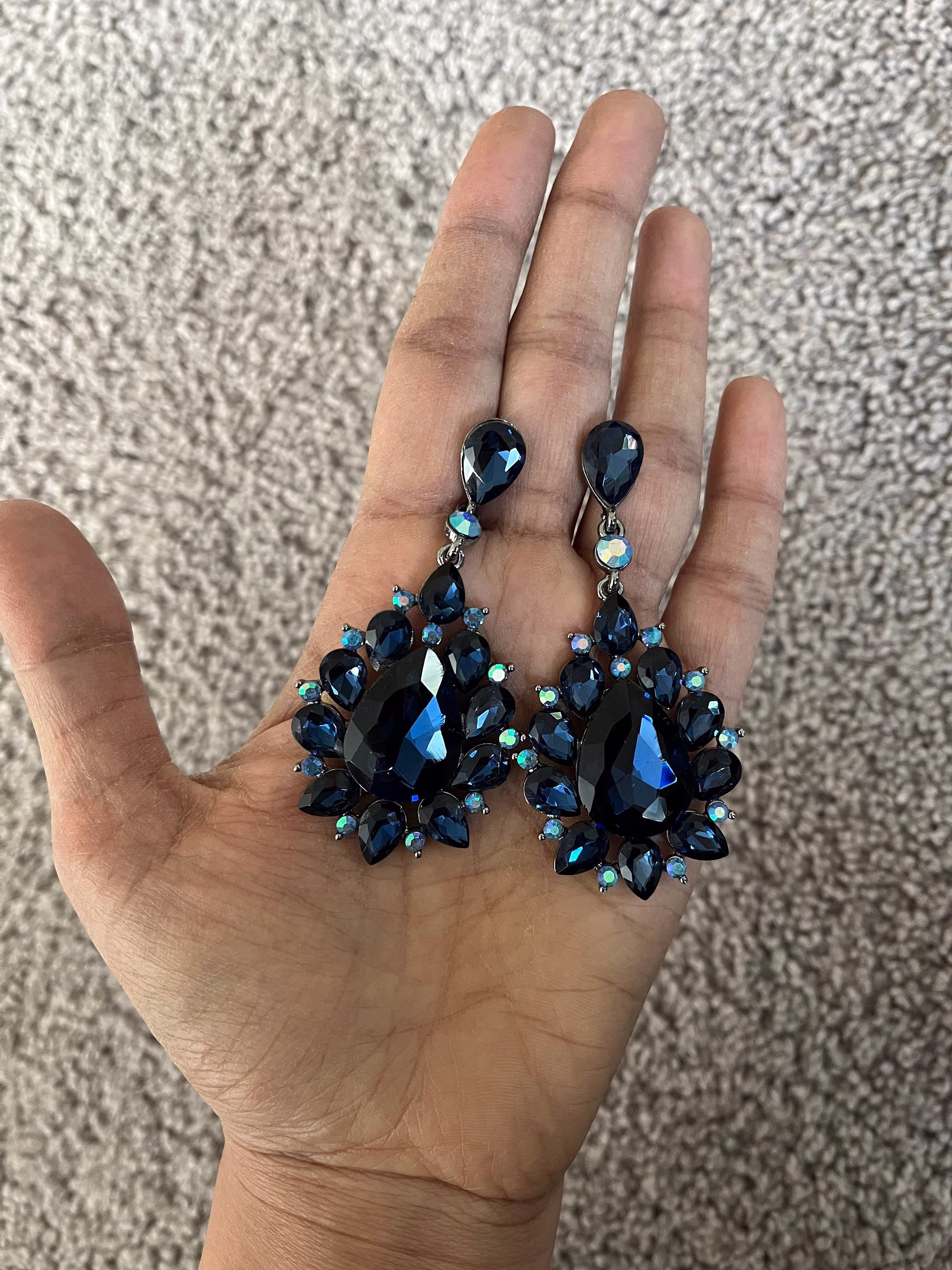 Large Navy Blue Earrings, Chandelier Earring Dark Wedding Crystal Big