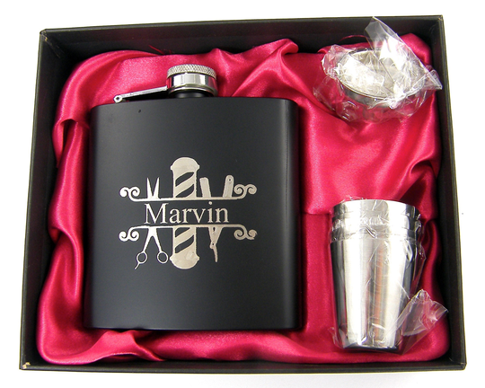Barber Gift For Him Her, Personalized Flask Set, Shop Pole Custom Birthday Father's Mother's Day Anniversary, Dad Mom