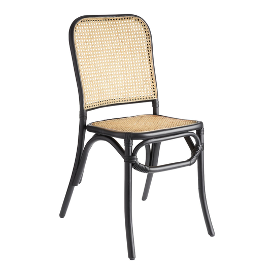 Black and Natural Rattan Gideon Dining Chairs Set of 2: Black/Natural - Natural Fiber by World Market