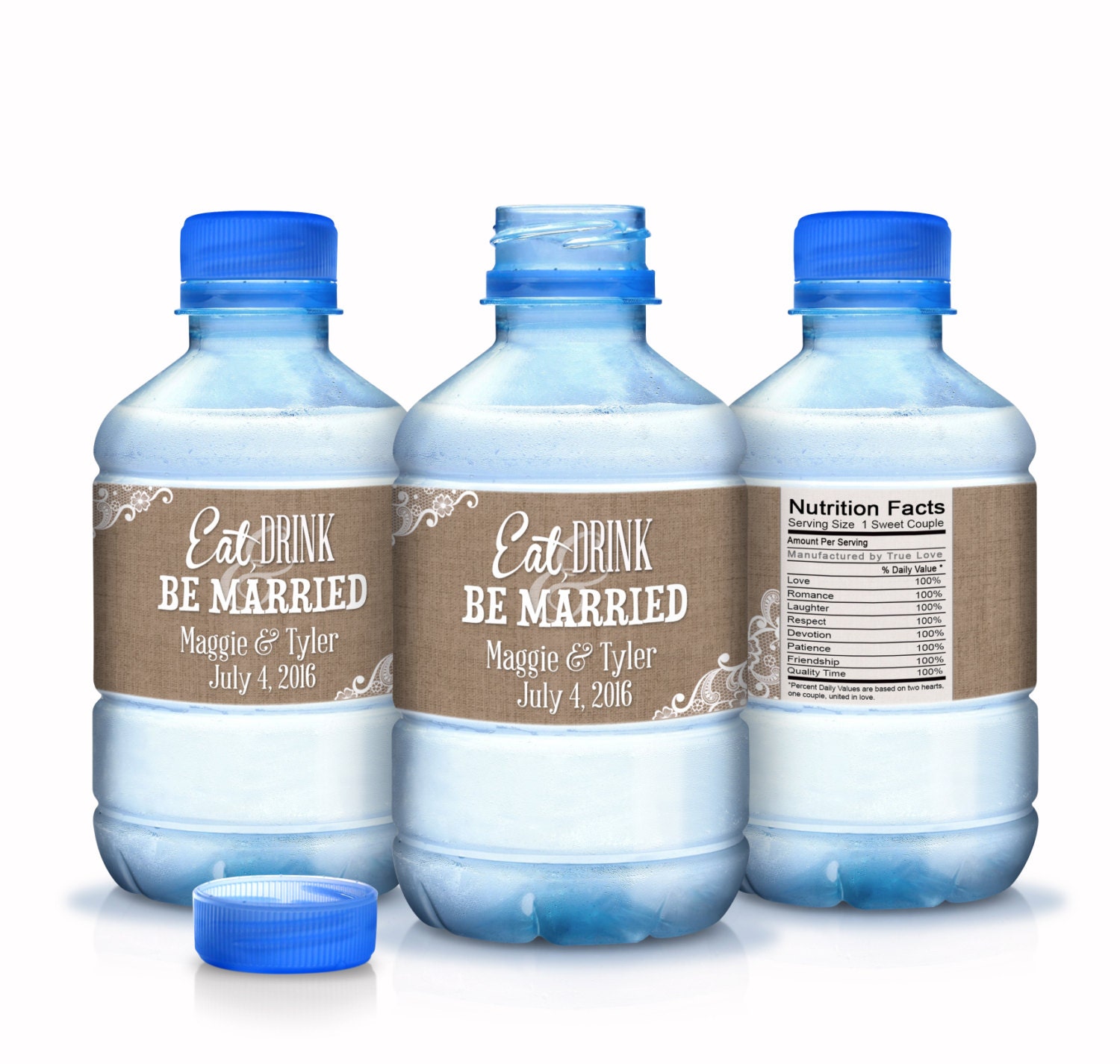 30 Wedding Water Bottle Labels - Bottled Personalized Wraps Eat Drink & Be Married Rustic
