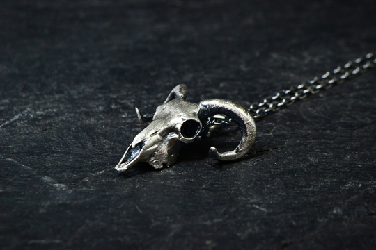 Animal Skull Jewelry Ram Necklace Dark Gothic Witch Amulet 925 Sterling Silver Goth Fashion