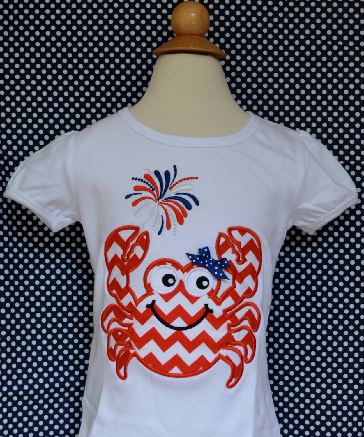 Personalized 4Th Of July Patriotic Star Flag Crab Applique Shirt Or Bodysuit Girl Boy