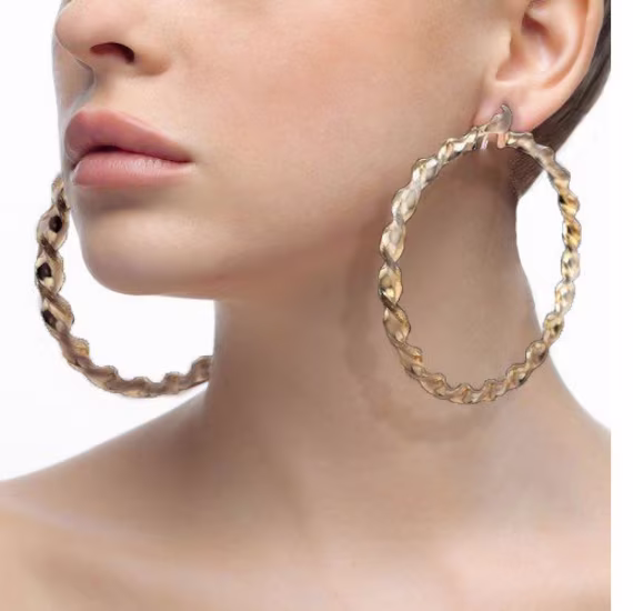 10K Yellow Gold 3.23" 6mm X Large Twisted Hoop Earrings