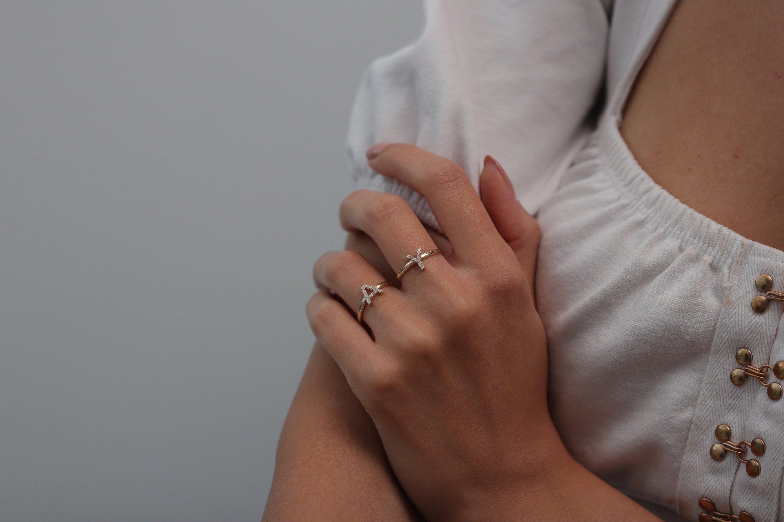 14K 18K Gold Initial With Birthstones Ring /Handmade Birthstone Ring/Diamond Letter Available in Gold, Rose, White