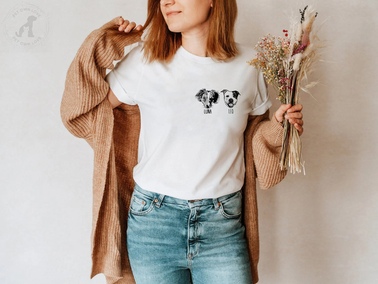 Custom Portrait Sketch Pet Face Shirt With Photo Name, Dog Line Drawing T-Shirt, Personalized Cat Dad Mama Tee