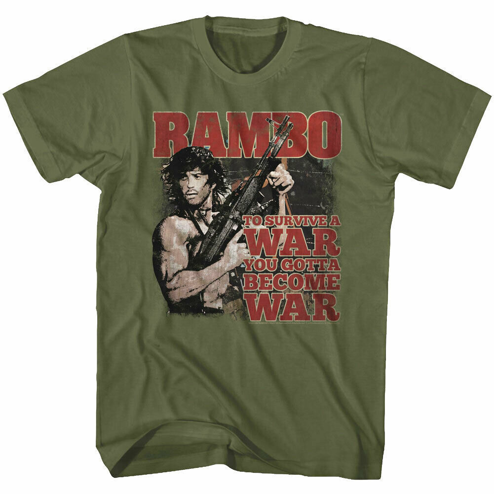 Rambo To Survive War Men's T Shirt Become Soldier Stallone Military Action Movie