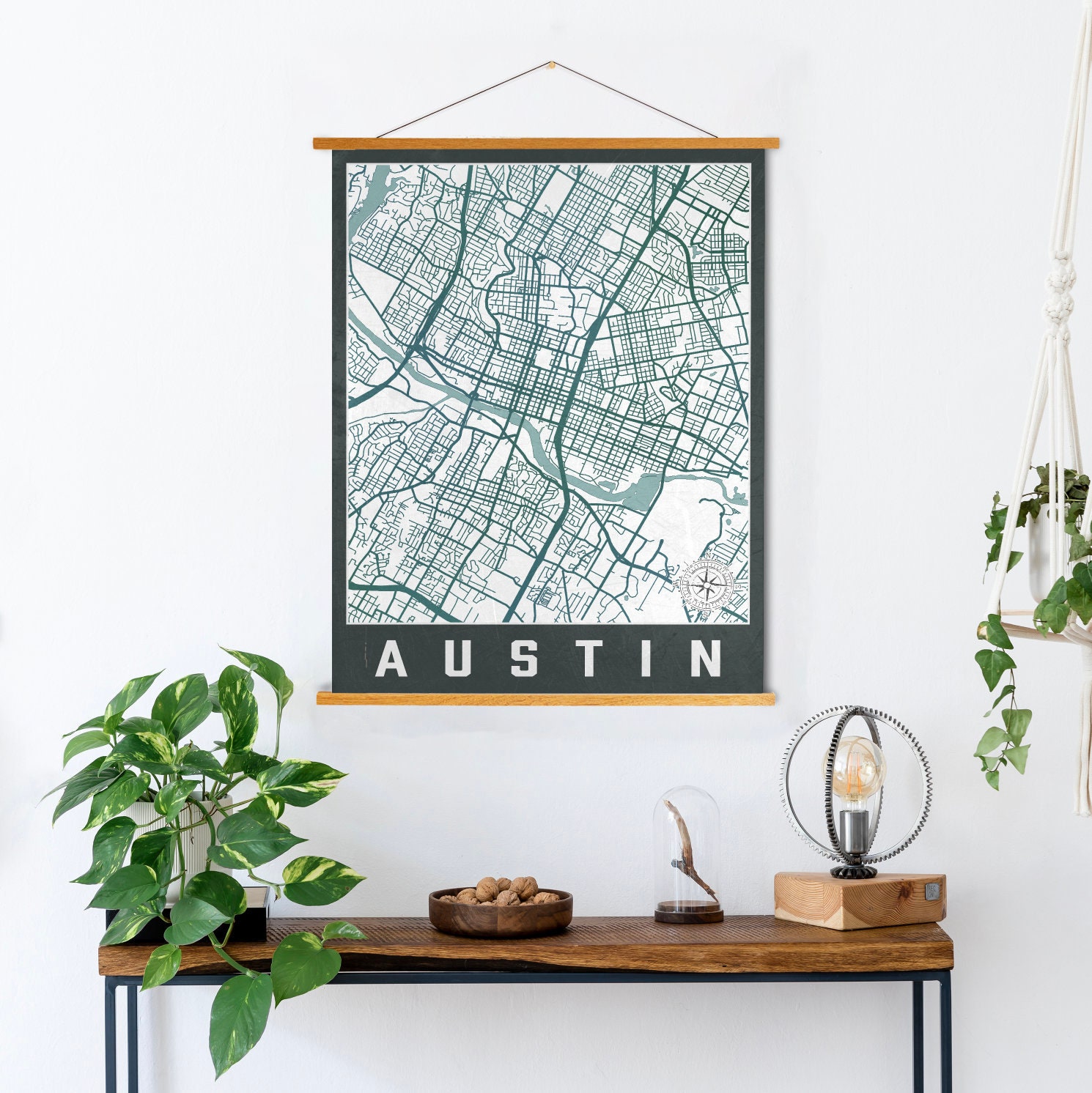 Austin Texas City Street Map | Hanging Canvas Of Printed Marketplace