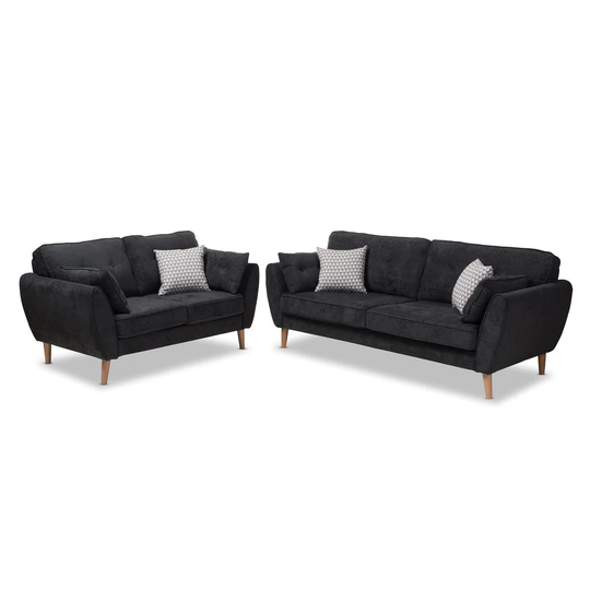 Baxton Studio Miranda Midcentury 2-Piece Polyester/Polyester Blend Charcoal Living Room Set in Gray | 145-8213-8214-LW