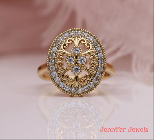 1Ct Round Cut Vvs1/D Diamond Vintage Engagement Ring 14K Yellow Gold Finish