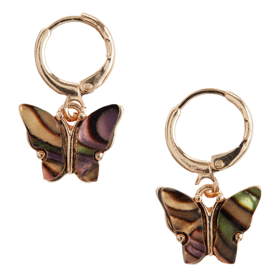 Gold Abalone Butterfly Huggie Hoop Earrings by World Market