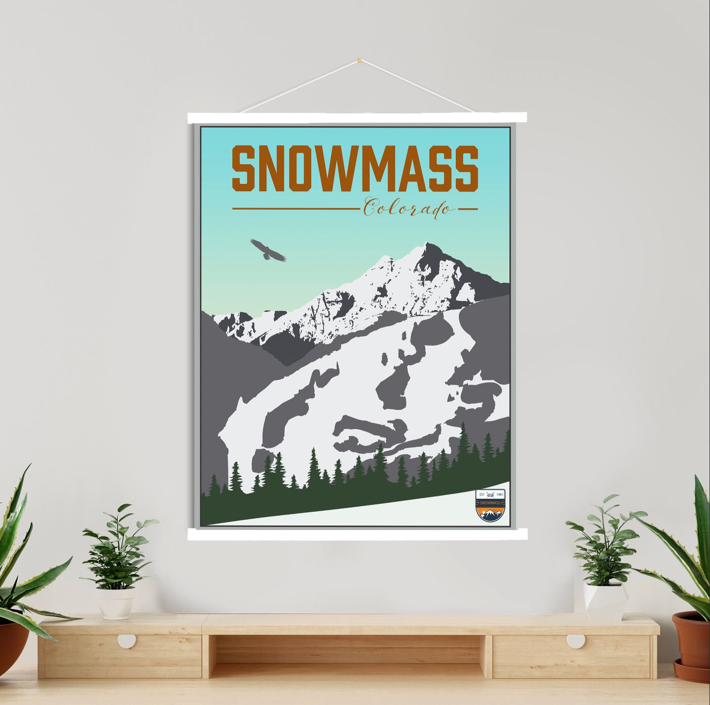 Snowmass Colorado Ski Resort Illustration Print | Hanging Canvas Of Printed Marketplace