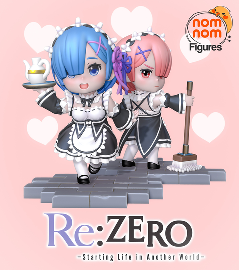 Chibi Rem & Ram From Re Zero 3D Printed Figure Fan Art Designed By Nomnom Studios