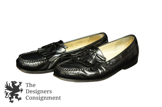 Vintage Cole Haan Mens Dress Shoes Leather Kilt Tassel Loafers Black Size 12