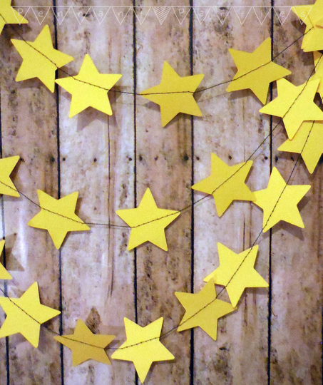 Stars Garland, Yellow Paper Banner, Graduation Star Party Decoration, Bedroom Decoration