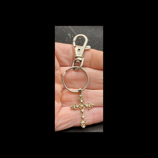 Vintage Rhinestone Cross Keychain