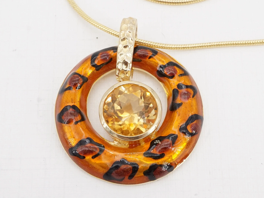 Vintage David Sigal Montreal Goldplated Sterling Silver, Enamel, & Citrine Pendant Necklace