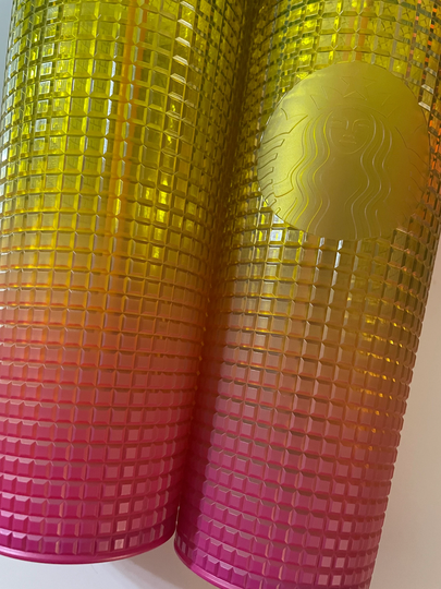 starbucks Tumbler 2022 Yellow & Pink Ombre Grid Disco Cup