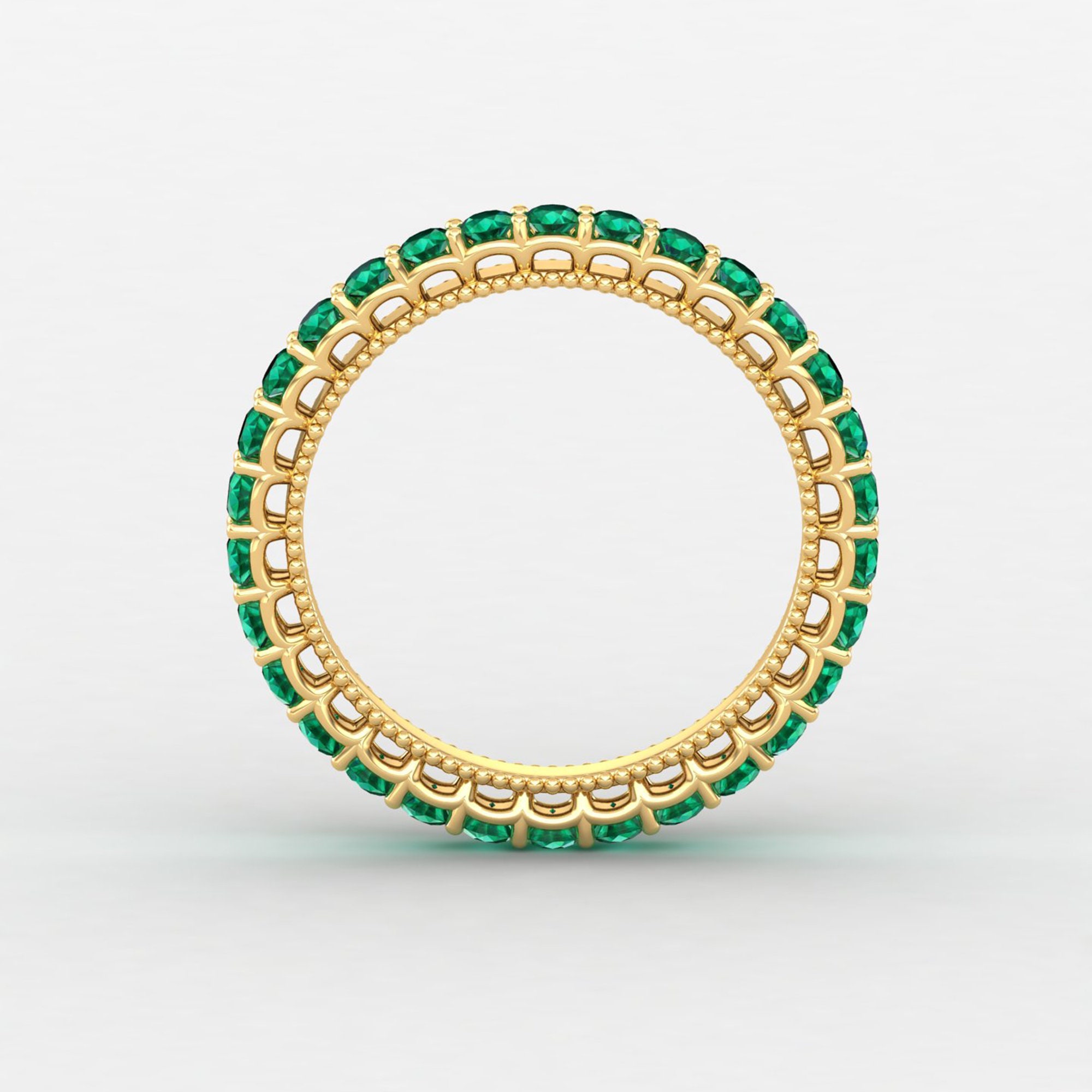 Dainty Emerald Eternity Ring, Solid 14K Gold Stacking Thin Gift For Women