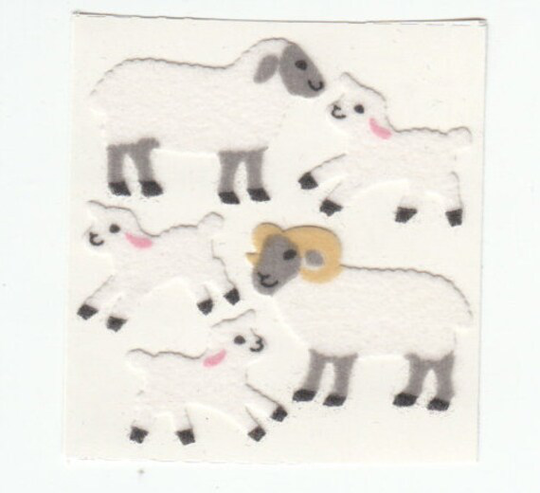 Vintage Sandylion Fuzzy Sheep Lamb Sticker Mod - Ram Scrapbook Collage
