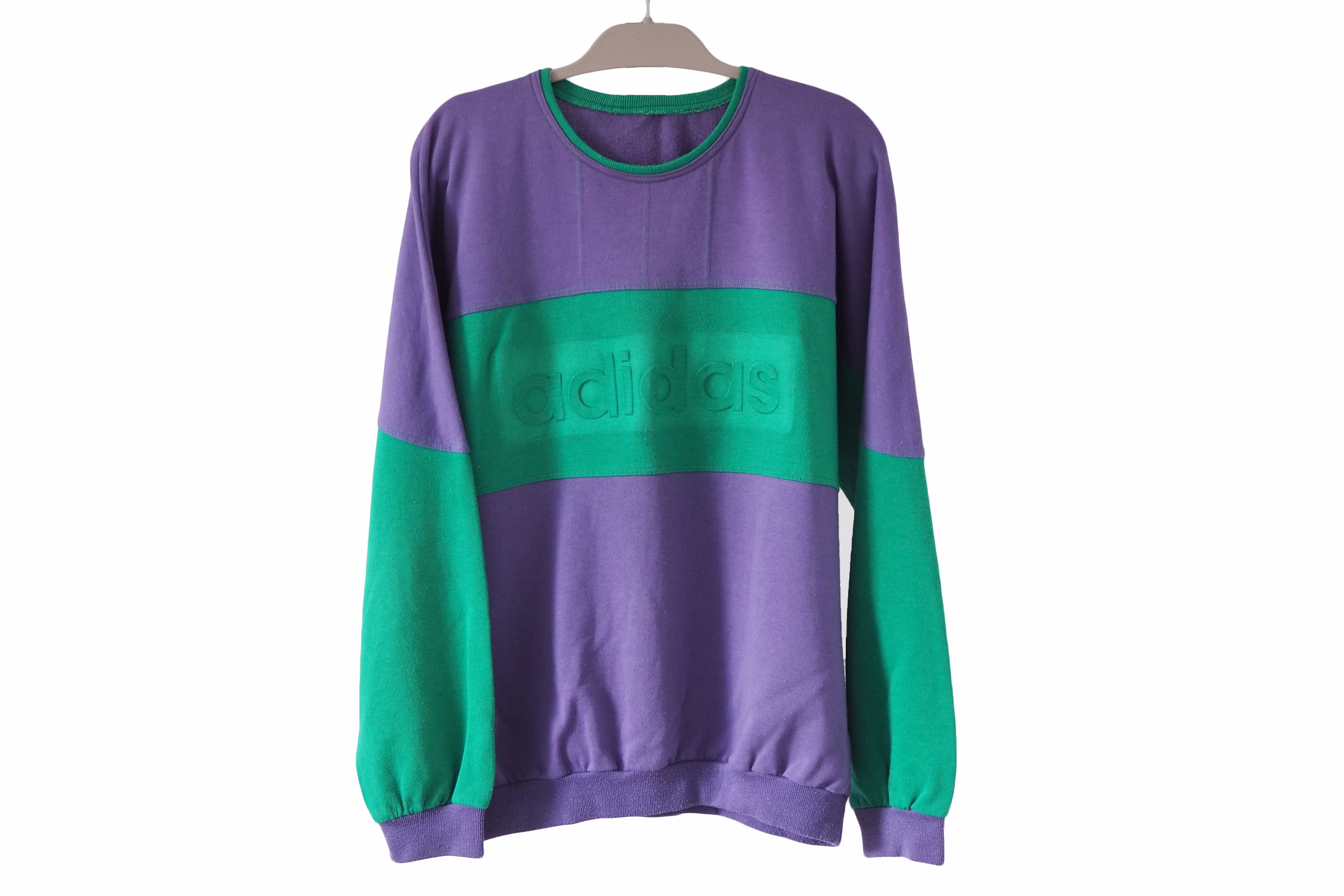 Vintage Adidas Sweatshirt Big Logo Purple/Green Jumper Size L/xl Made in Hungary