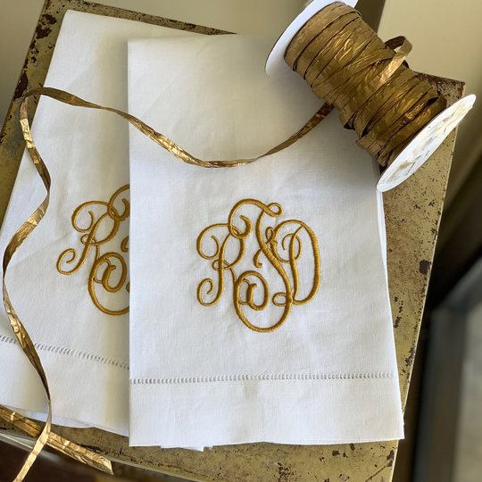 Linen Blend Hand Towel/Embroidered Monogrammed Personalized Available in White Or Beige