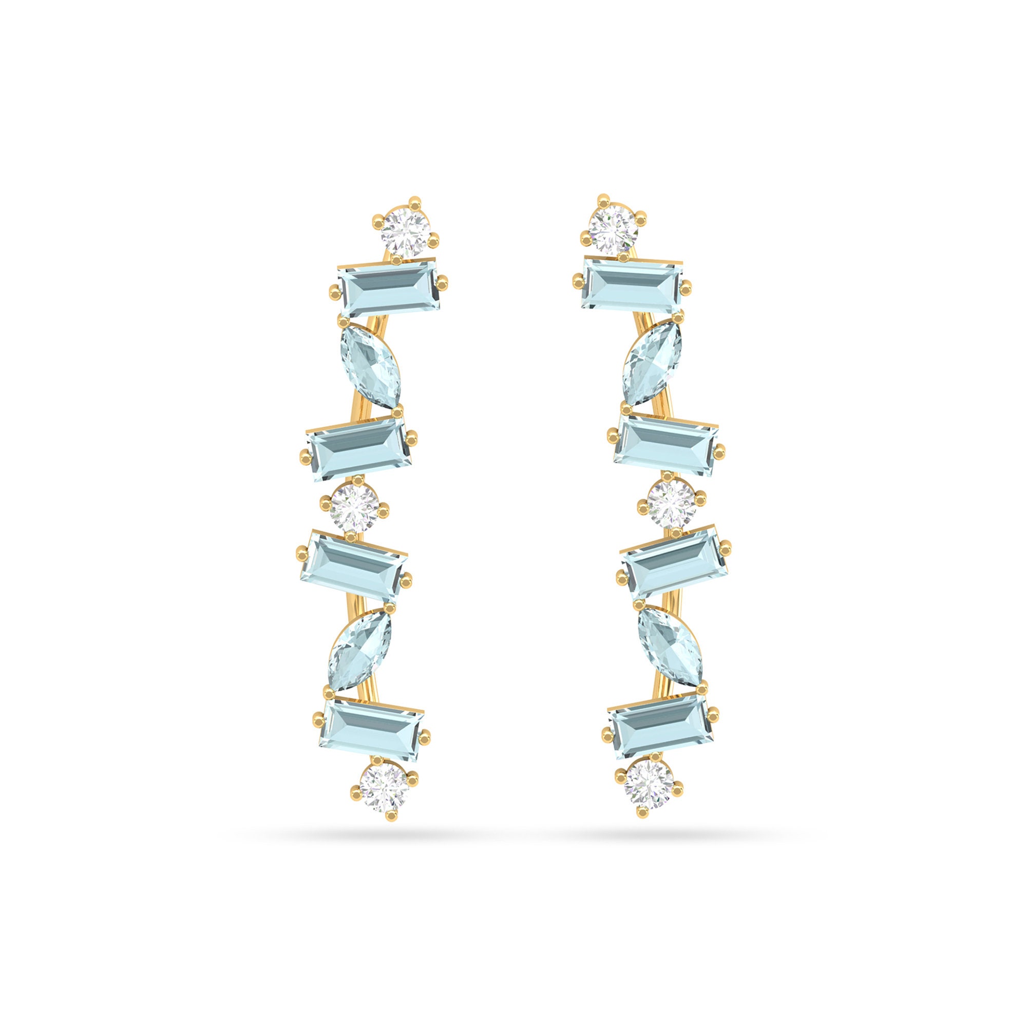 Aquamarine Earrings For Women, Diamond Tragus Earring, Baguette Cartilage Earrings, Helix Piercing, Ear Climbers