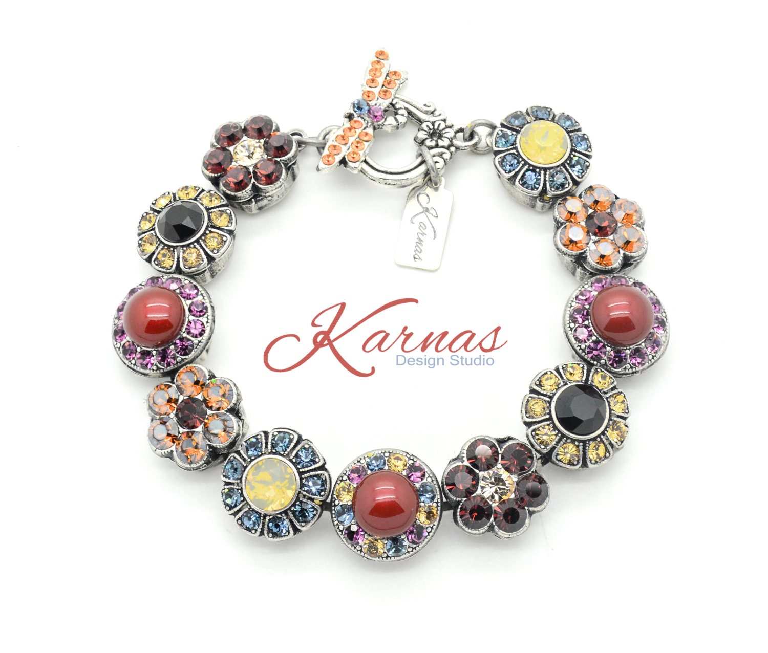 Autumn Spice Mixed Size Crystal & Bordeaux Pearl Bracelet K.d.s. Premium Choose Your Finish Karnas Design Studio Free Shipping