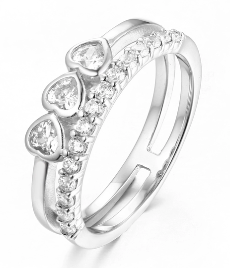 Hearts Double Band 925 Sterling Silver Cz Diamond Simulant Half Eternity Wedding Engagement Fashion Knuckle Ring Size 3-14 S3678