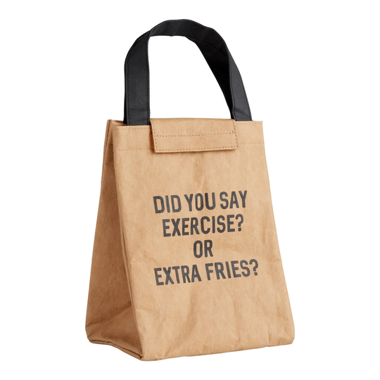 Exercise or Extra Fries Washable Paper Insulated Lunch Tote: Brown by World Market