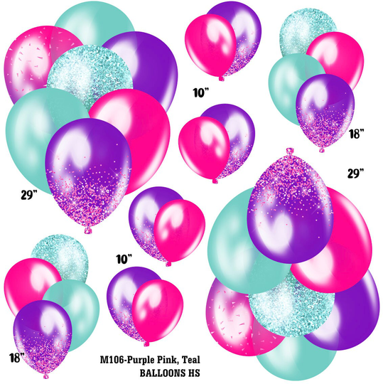 Balloon Bundles, Purple, Pink, Teal, Bouquets Yard Cards