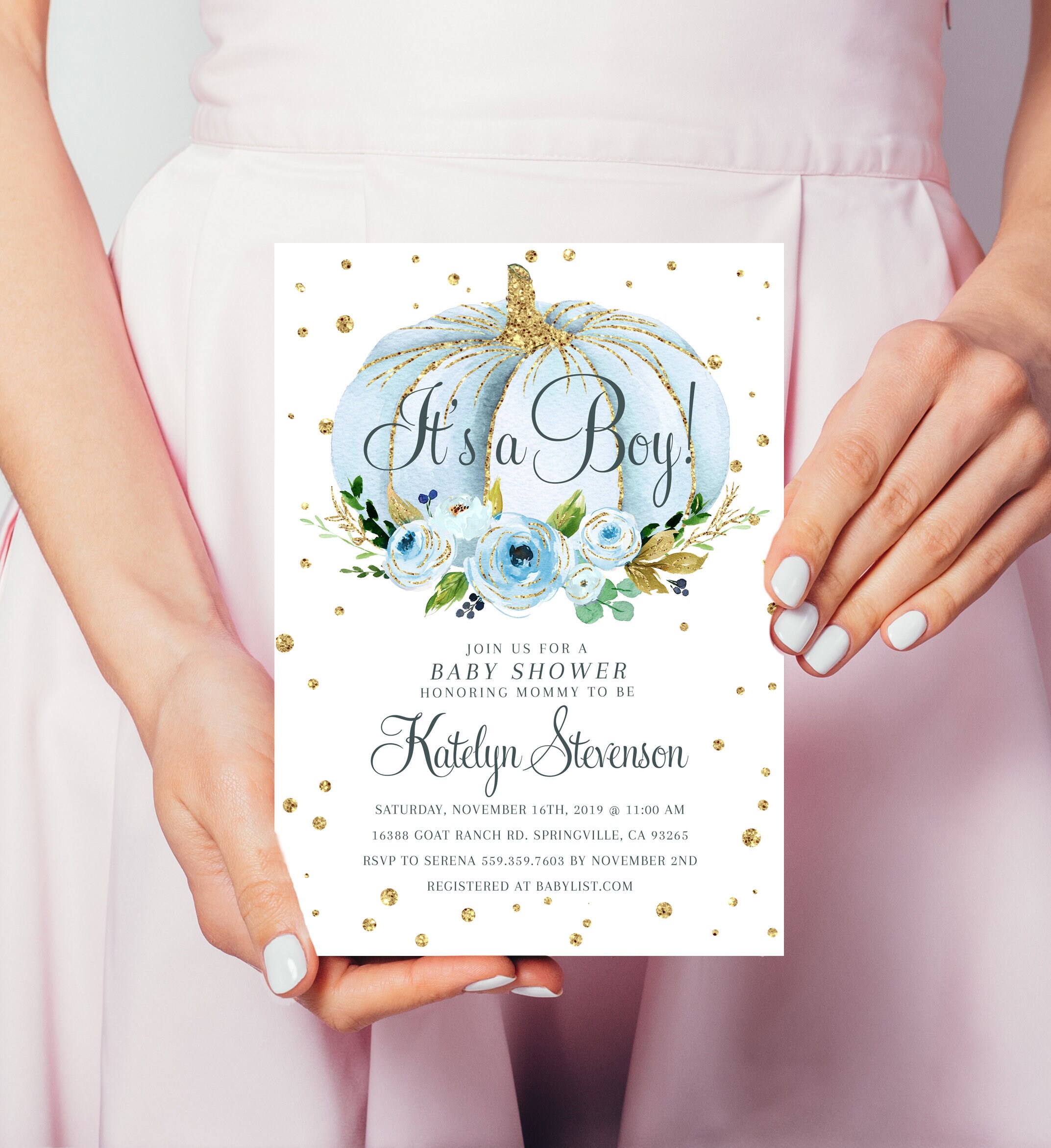 Pumpkin Baby Shower Invitation, Blue Pumpkin Fall Invitation, Pumpkin Little Invitation #22