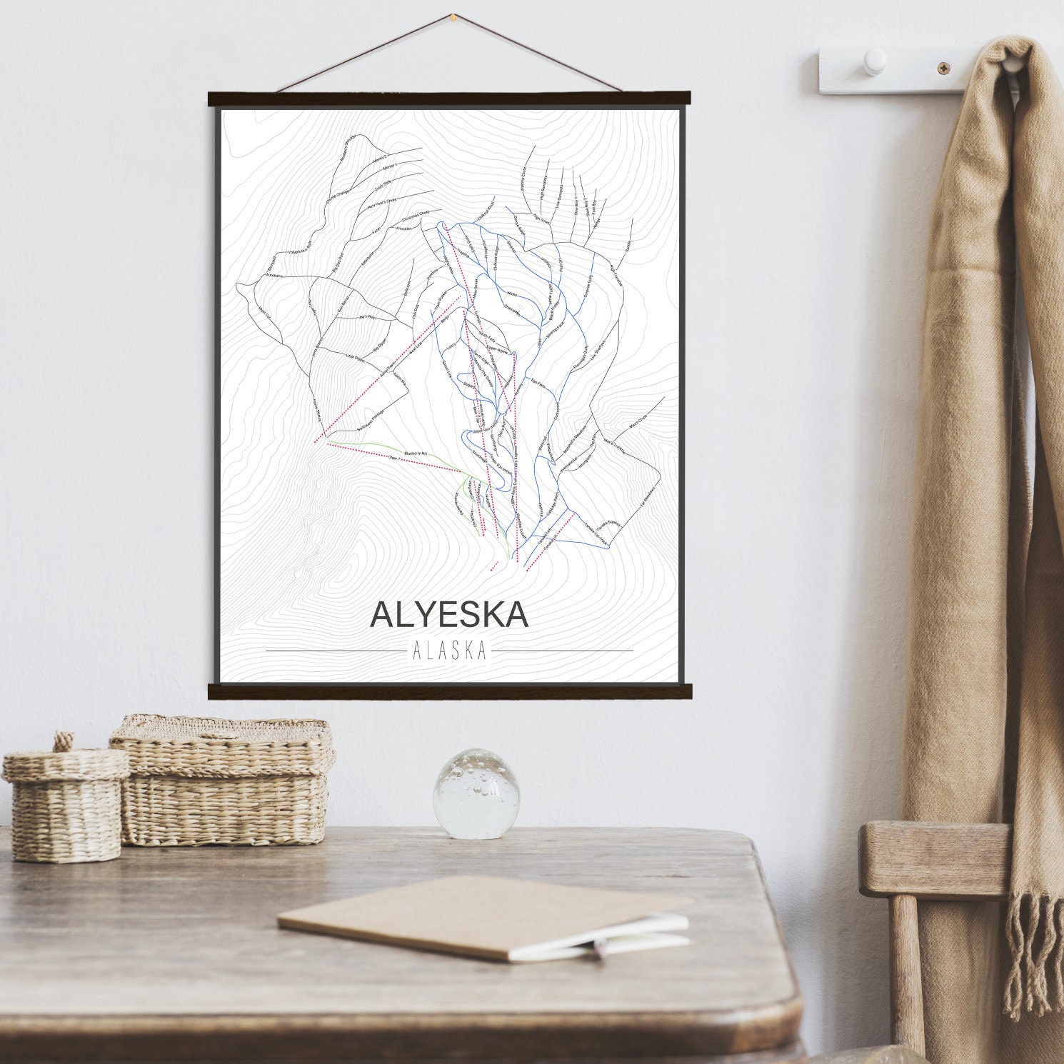 Alyeska Alaska Ski Trail Map | Hanging Canvas Of Printed Marketplace
