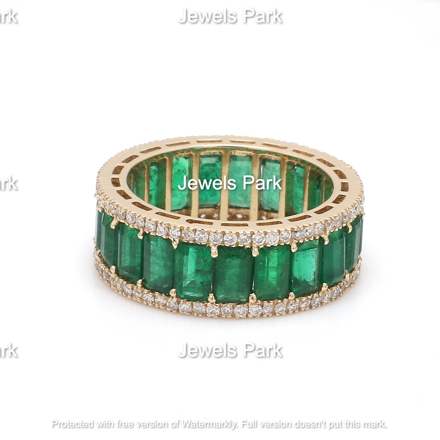 Emerald Ring Emerald Cut Eternity Band Gold | Diamond in 14K Solid Real