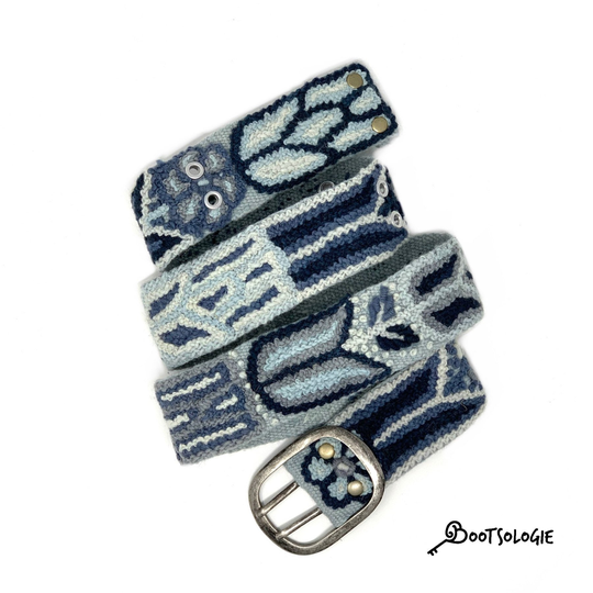 Denim Wool Belt. Peruvian Embroidered Belt. Women Woven Gifts For Her. Floral Embroidered