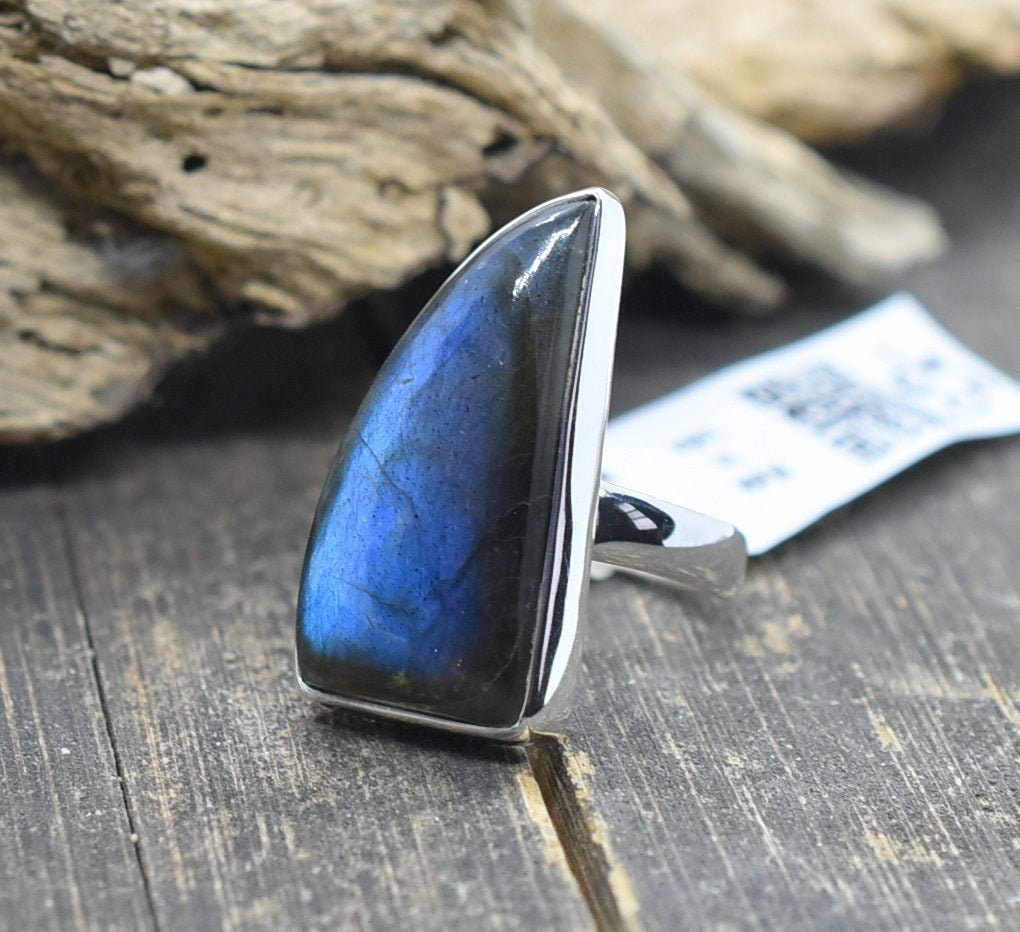 Labradorite Ring 8.5 Us 925 Silver | Handmade Ring, Bezel Birthstone Cabochon Dainty Gift Da25