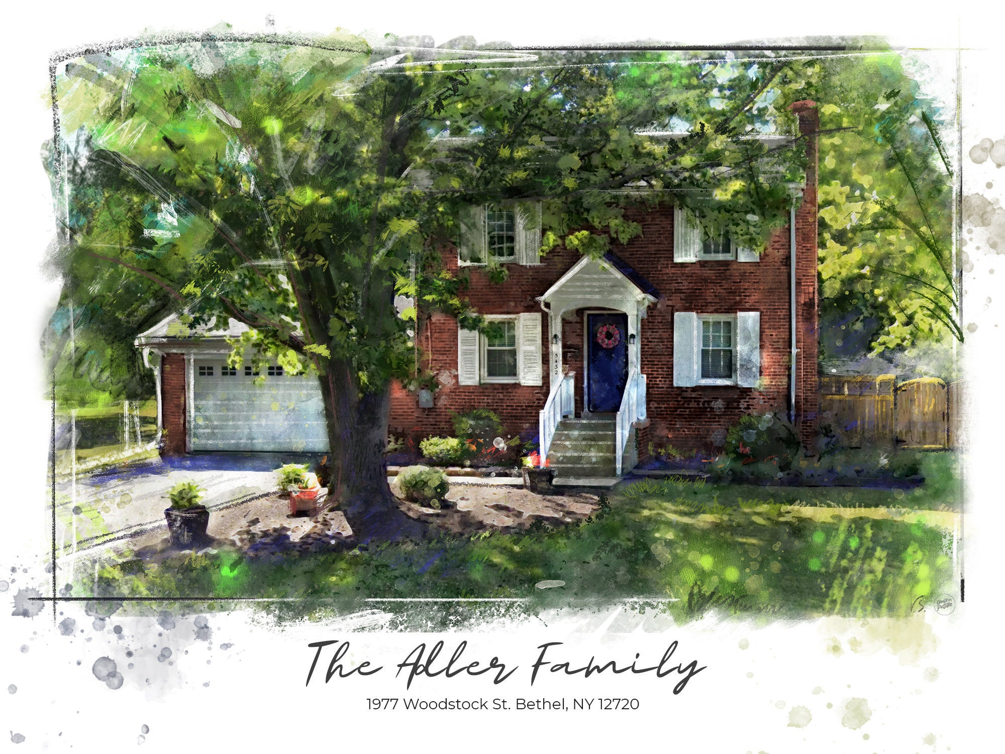 Family House Artwork, Custom Watercolor Portrait, New Home Picture, Painting, Portrait Gift, Decor