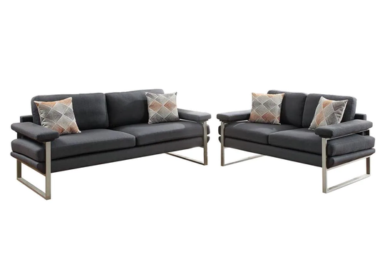 Poundex Orel Modern 2-Piece Polyester/Polyester Blend Ash Black Living Room Set in Gray | F6557