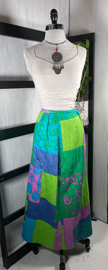 Vtg 60S Phil Rose California Psychedelic Floral Quilted A-Line Maxi, Waist 23", Perfect Condition
